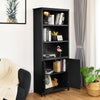 Wooden Tall Bookcase 3-Tier Shelving Storage Cabinet 2 Doors Display Organizer