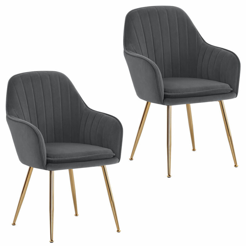2pcs Dining Chairs Matte Velvet Seat Metal Gold Legs Kitchen Chair Home Office