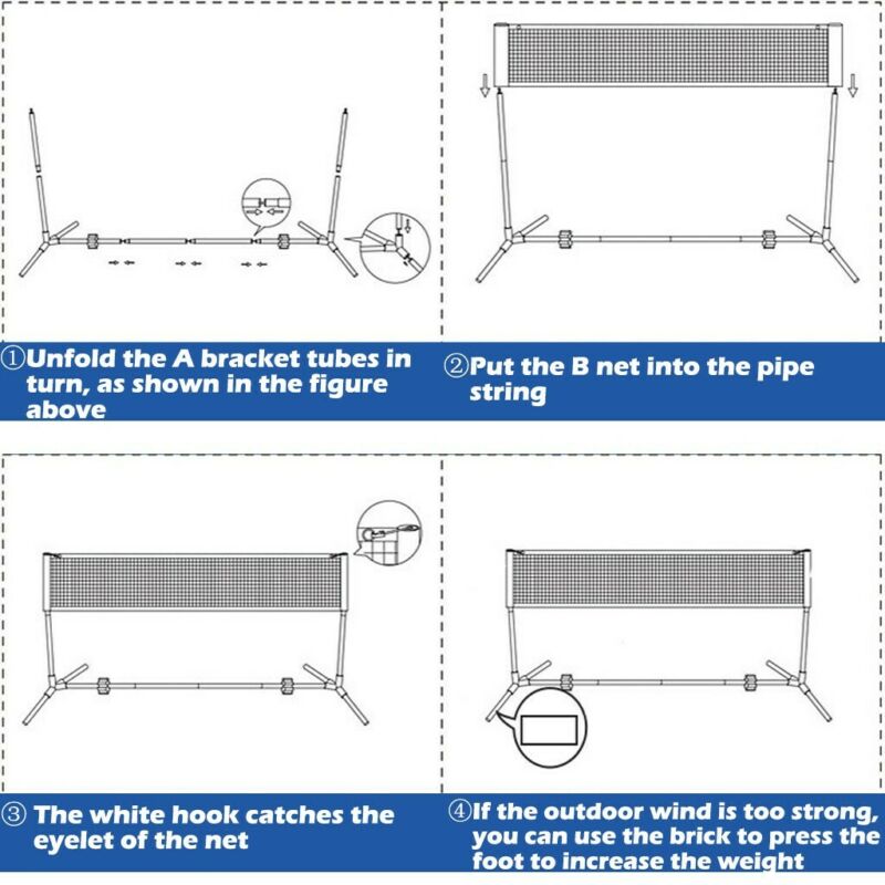 16FT Portable Volleyball Tennis Net Badminton Stand Set Poles Stand Frame & Bag