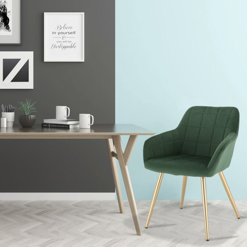 1x Dining Chair Velvet Seat Padded Breakfast Armchair w/ Backrest Kitchen Lounge