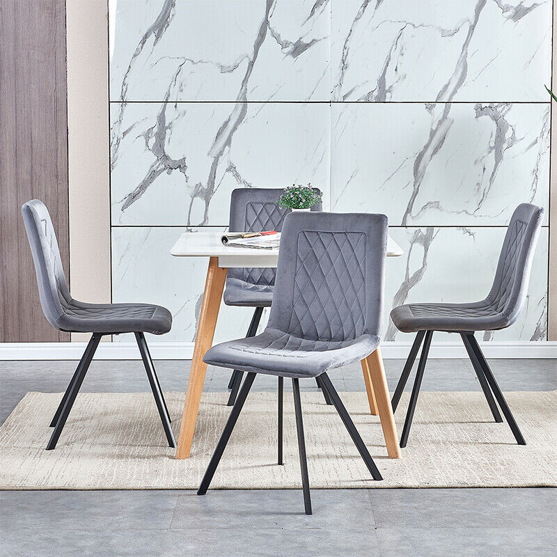 4 Pcs Velvet Dining Chairs Metal Legs Dining Room Kitchen Office Home Silver BN