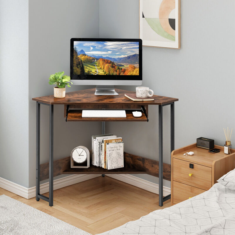 90-degree Triangle Corner Computer Desk Space-saving Laptop Writing Desk