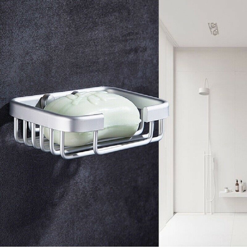 Silver Stainless Steel Soap Holder Dish Bathroom Wall Mounted Storage Rack UK
