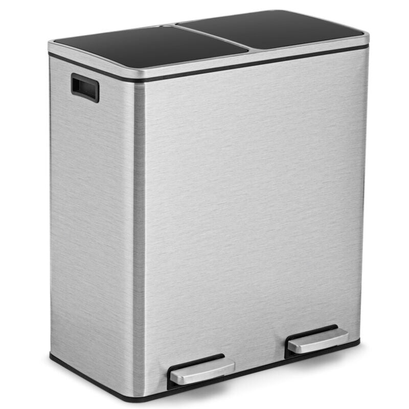 2x30L Recycle Pedal Bin Dual Trash Can w/Carry Handles Soft Closure Stainless