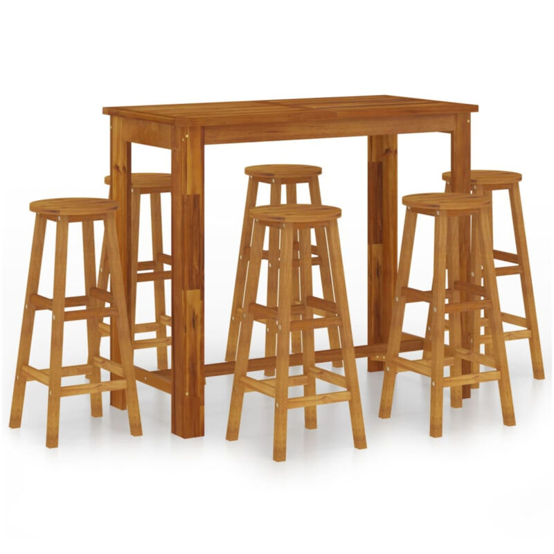 7 Piece Garden Bar Set Solid Wood Acacia Q0N4