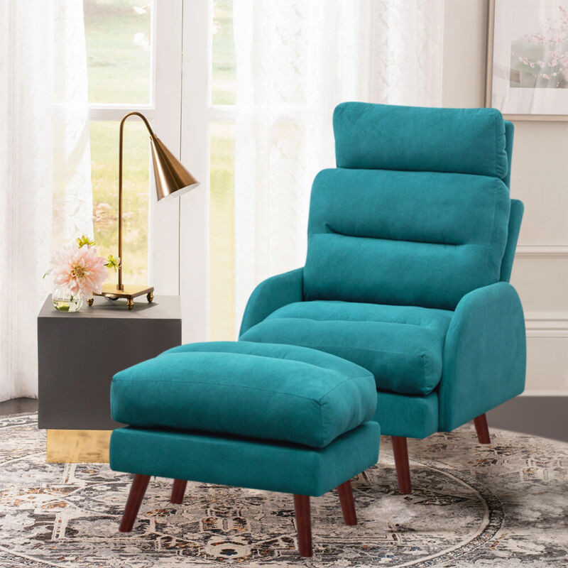 Upholstered Velvet Single Sleeper Sofa Recliner Home Cinema Armchair with Stool