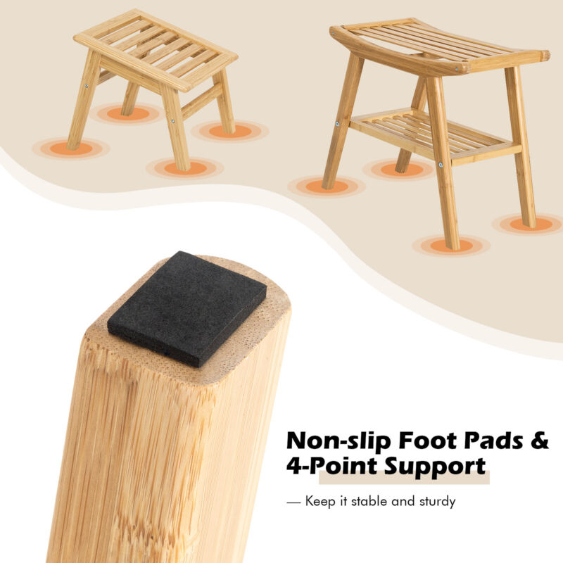 Bamboo Shower Bench Foot Stool Set Bathroom Organizer Seat Stool Shower Bench