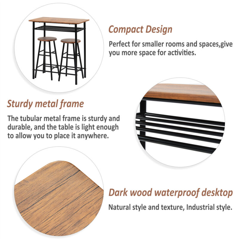 Breakfast Bar Table & 2 Stools Dining Table and Chairs Set Kitchen Furniture MO