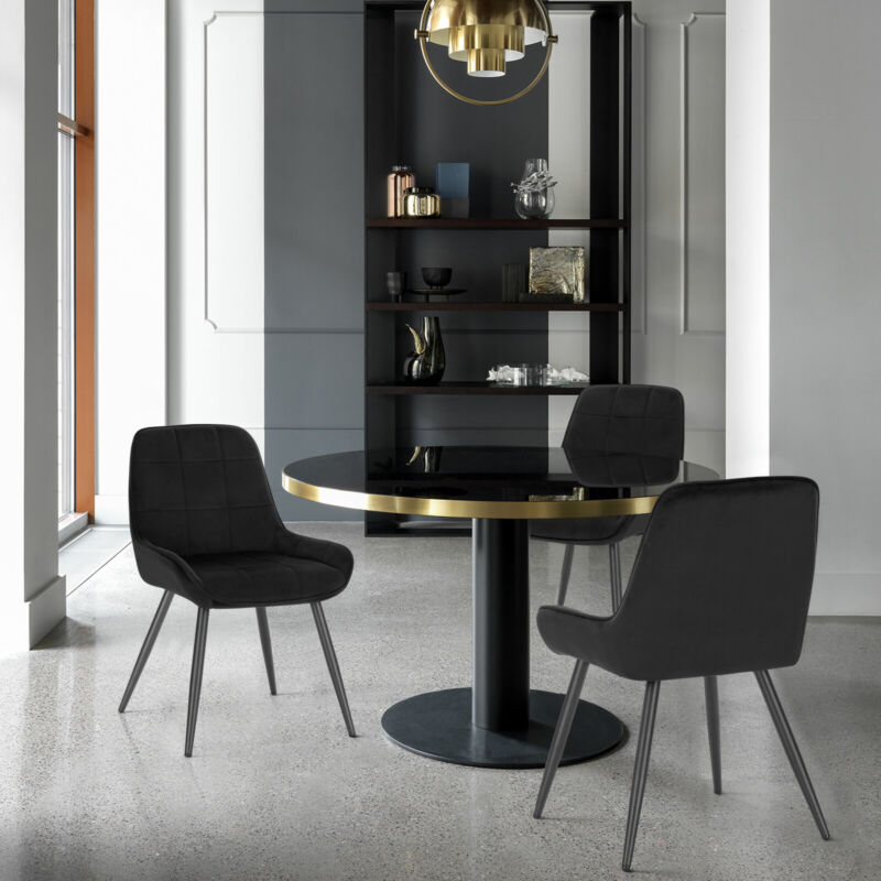 2x Dining Chairs Velvet Padded Kitchen Chairs w/ Backrest Metal Legs Restaurant