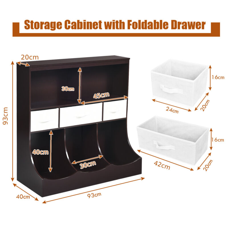 Wooden Toy Storage Cabinet Children 3-Tier Organizer Bookcase W/ 8 Open Cubes