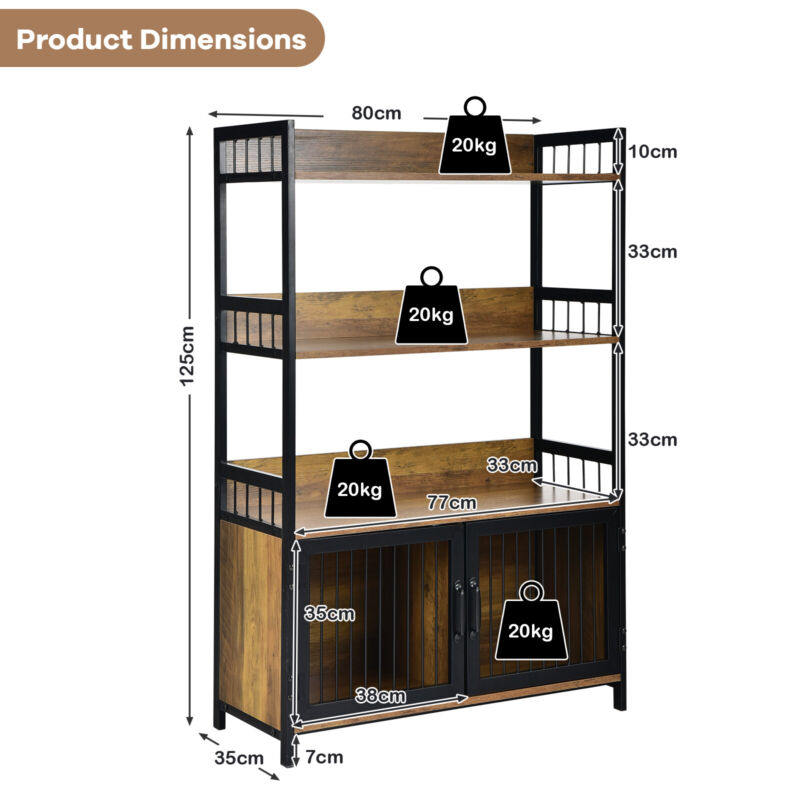 3-Tier Storage Shelf Industrial Baker’s Rack w/ 2-Door Cabinet Pantry Cabinet