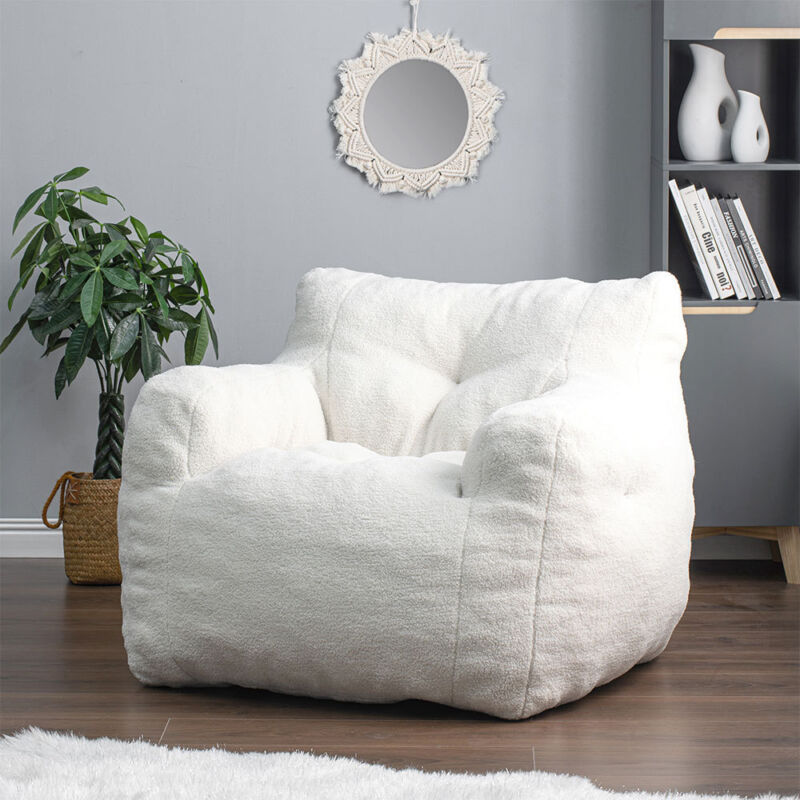 White Teddy Velvet Bean Bag Chair Lazy Sofa Armchair Floor Cushion Seat Beanbag