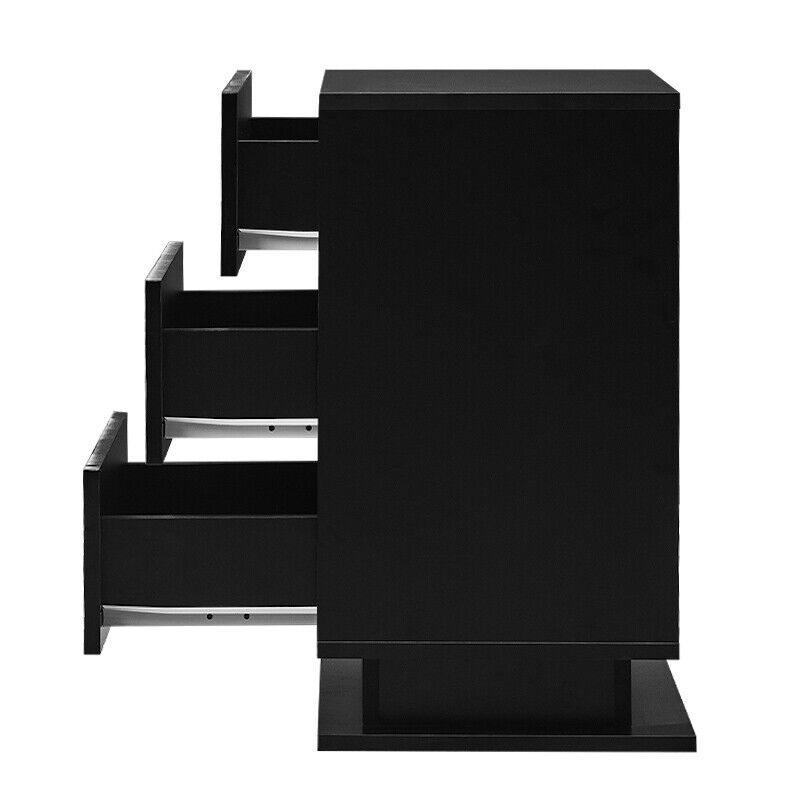 2/3 Drawers High Gloss Front Bedside Table Cabinet LED Nightstand Black/White