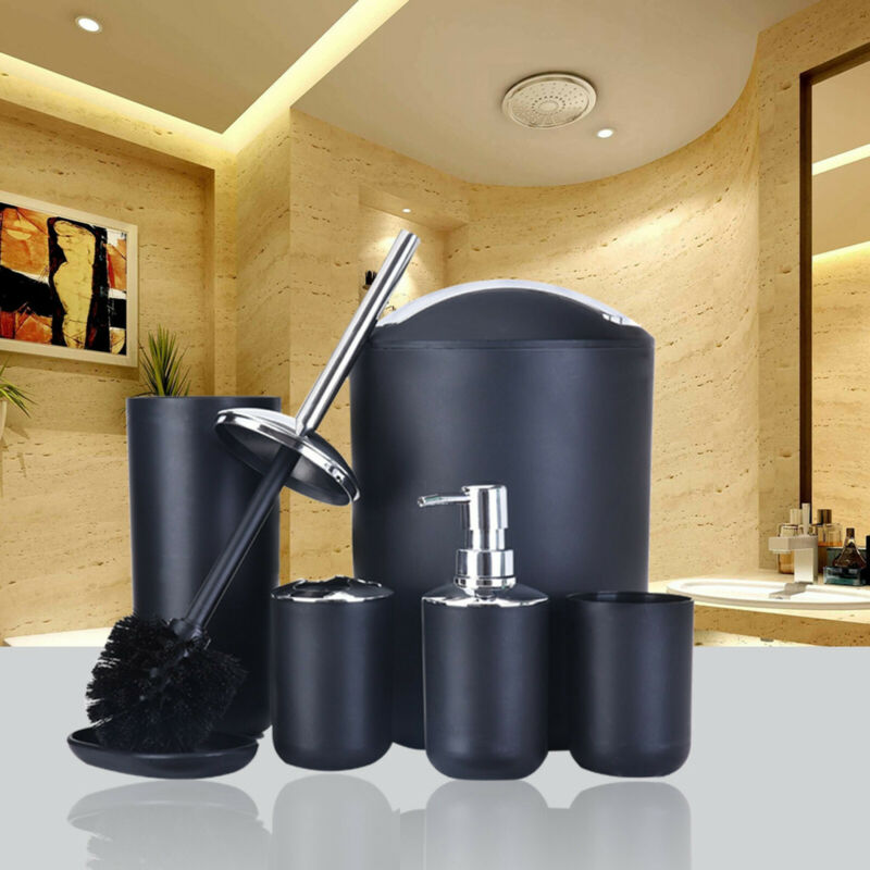 6pcs Bathroom Accessories Set Bin Soap Dispenser Toothbrush Tumbler Toilet Brush