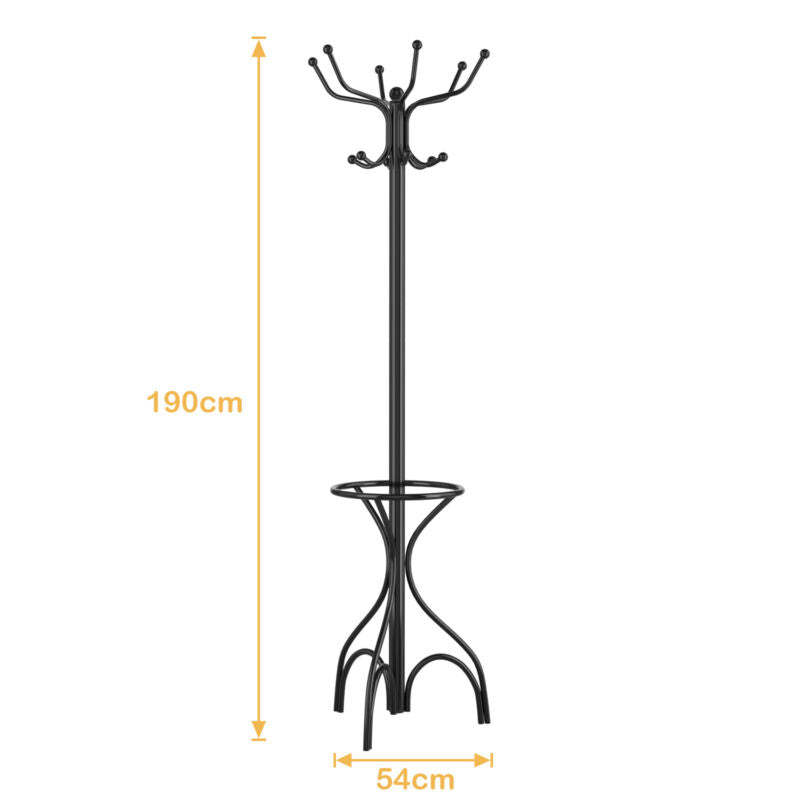Modern Coat Stand Hanger 12 Hooks Metal Clothes Rack with Umbrella Holder