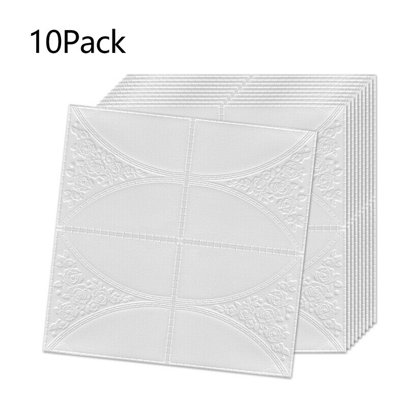 10 Pcs White 3D Brick Wall Sticker Self-adhesive Wallpaper Decor Home 70*70 cm