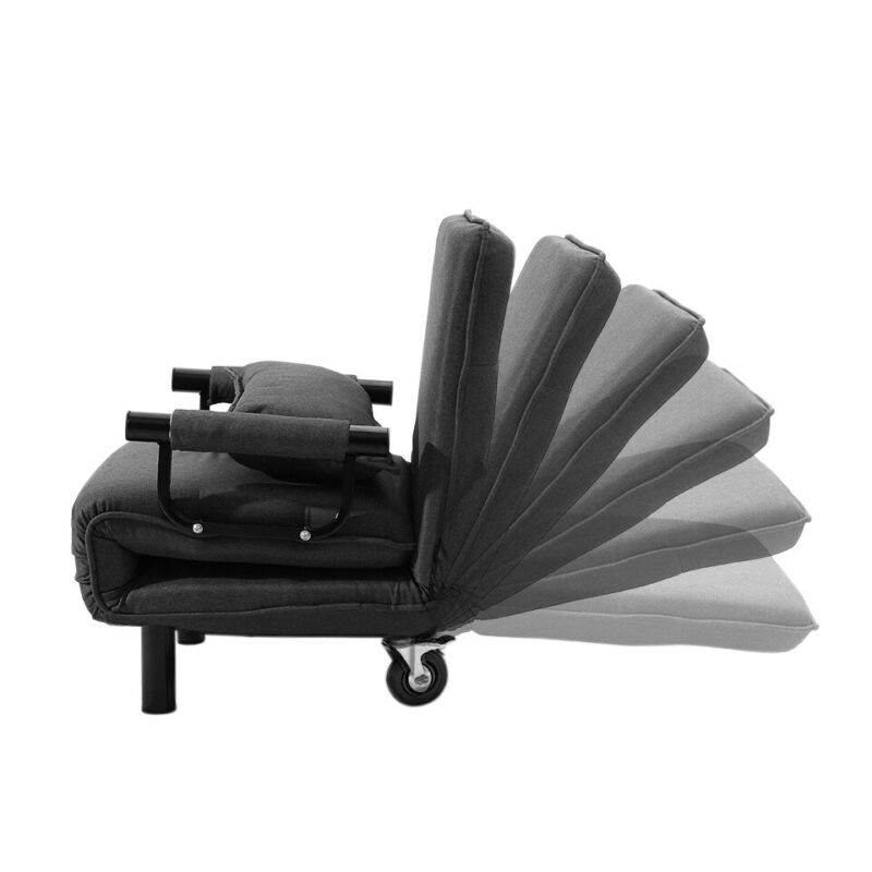 Foldable Chair Bed Sofabed Recliner Armchair with 2 Wheels Pillow Guest Sleeper