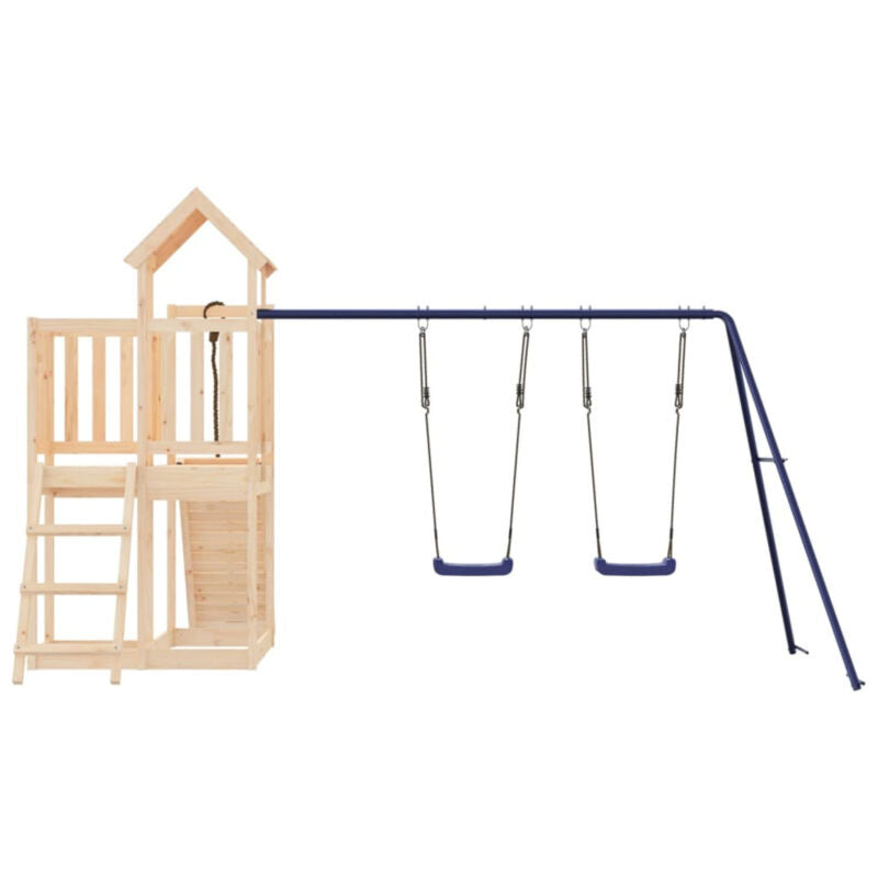Playhouse with Climbing Wall Swings Solid Wood Pine R4C5