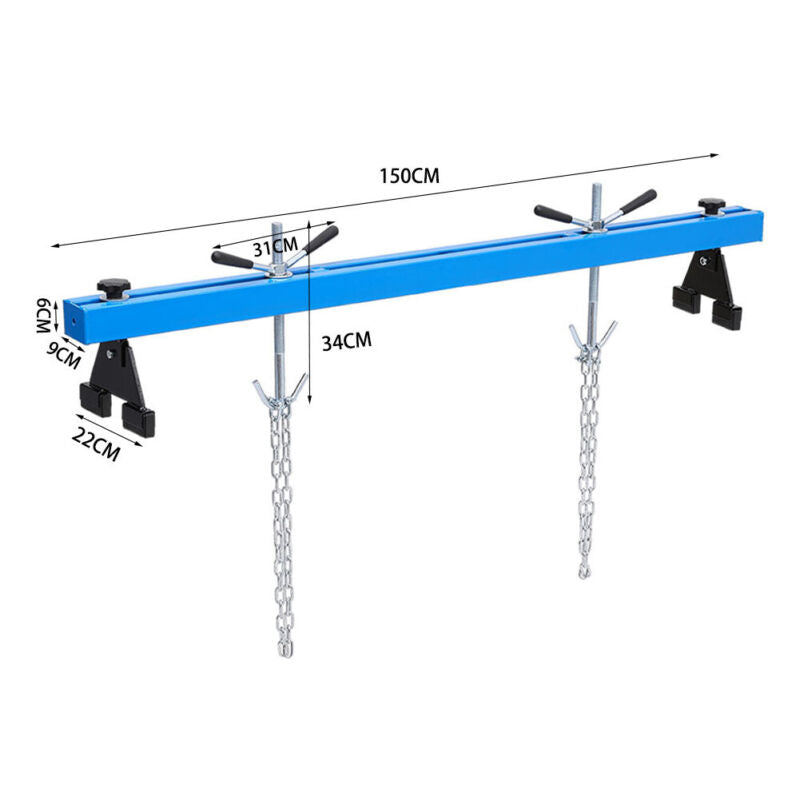 500kg Blue Engine Support Double Beam Bar Motor Transmission Hoist 2 Hook Chains