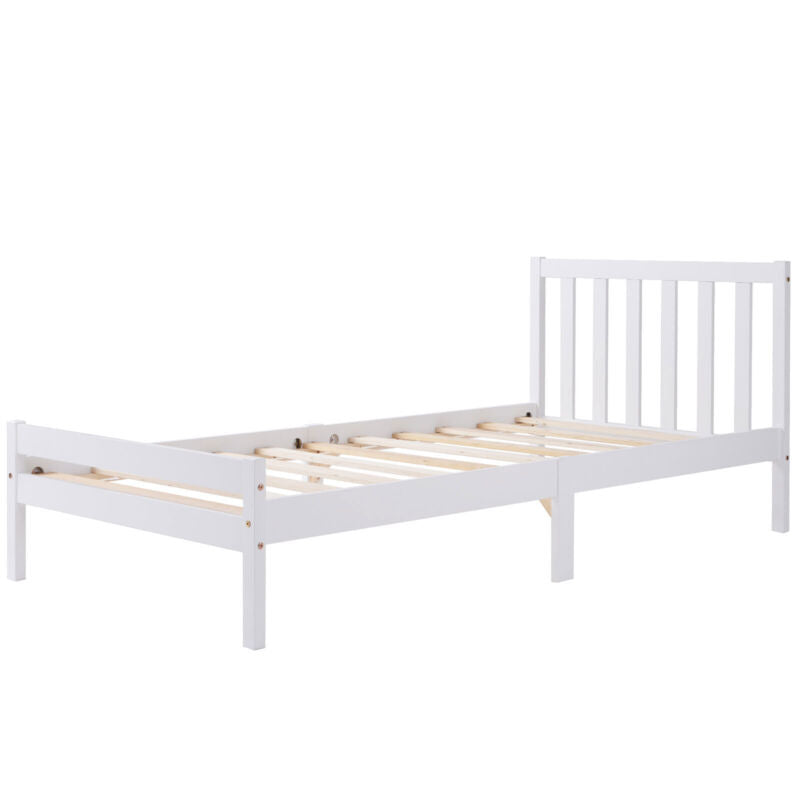 3ft Single Size Bed Pine Solid Wooden Bed Frame for Adults Kids Teenagers White