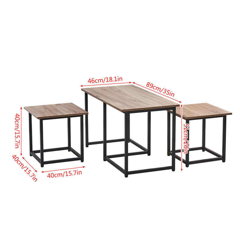 Set of 3 Coffee Table with 2 Stools Set Nesting Table Living Room Office Lounge