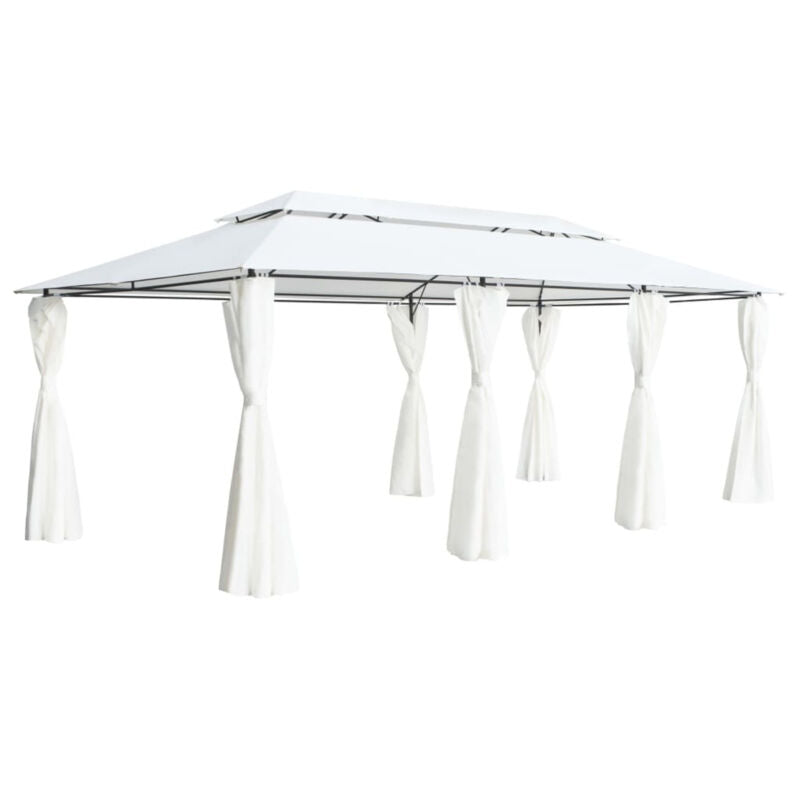 Gazebo with Curtains 600x298x270 White 180g/m² P2U0