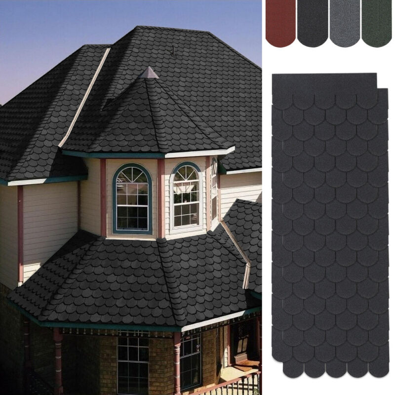 Self Adhesive Roof Felt Tiles 18pcs Fish-scale Asphalt Shingles Set Shed Roofing