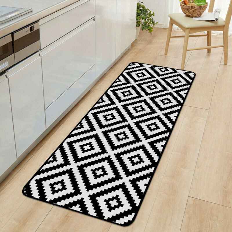 50 x 160 cm Non Slip Indoor Door Mats Large Washable Rugs Black White Doormats