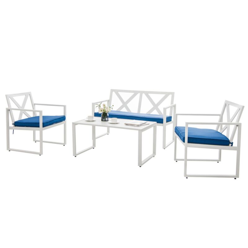 4 PCS Outdoor Furniture Set Sectional Patio Bistro Set w/2 Chair & Bench & Table