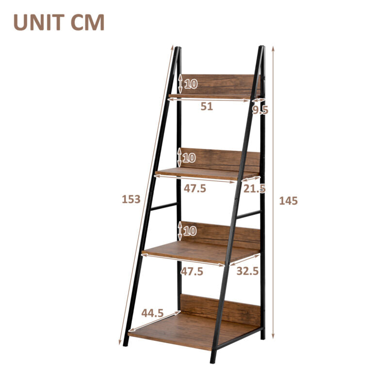 4 Tier Ladder Shelf Bookcase Display Storage Unit Free Standing Living Room