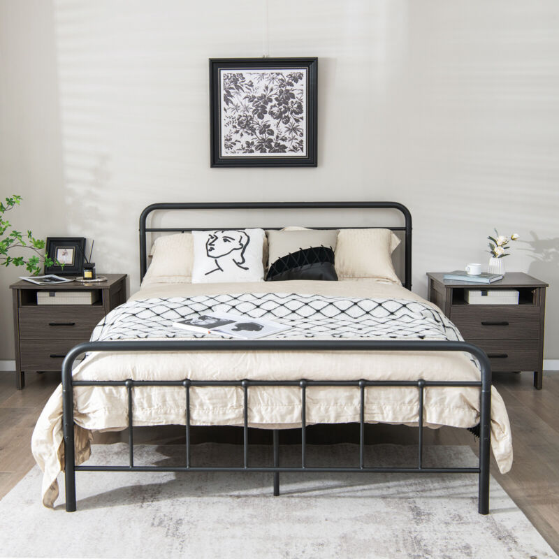 Modern Wooden Nightstand 2 Drawers Bed Sofa Side Table End Table W/ Cable Hole