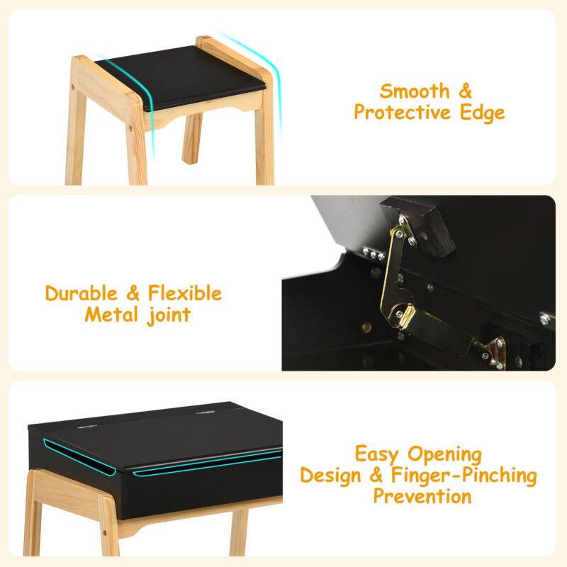 Kids Study Table and Chair Set Drawing Playing Desk W Safe Lift top Tabletop