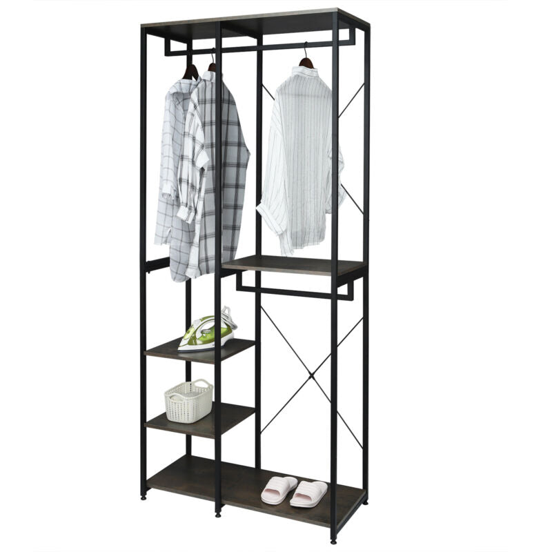 Clothes Rail w/ 4 Tiers Storage Shelves Garment Dress Hanging Display Stand Rack