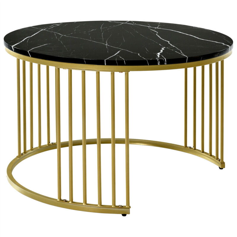 Round Nesting Coffee Table Set of 2 Marble Effect Side End Table Living Room MR