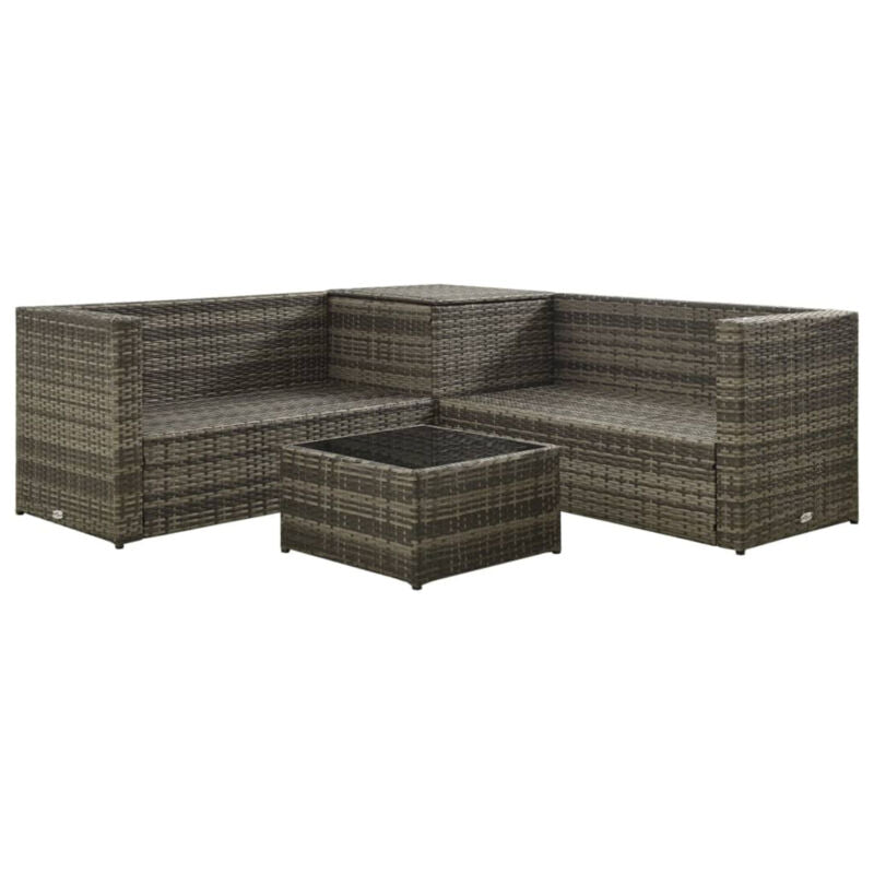 4 Piece Garden Set with Cushions Poly Rattan Grey Y8P2