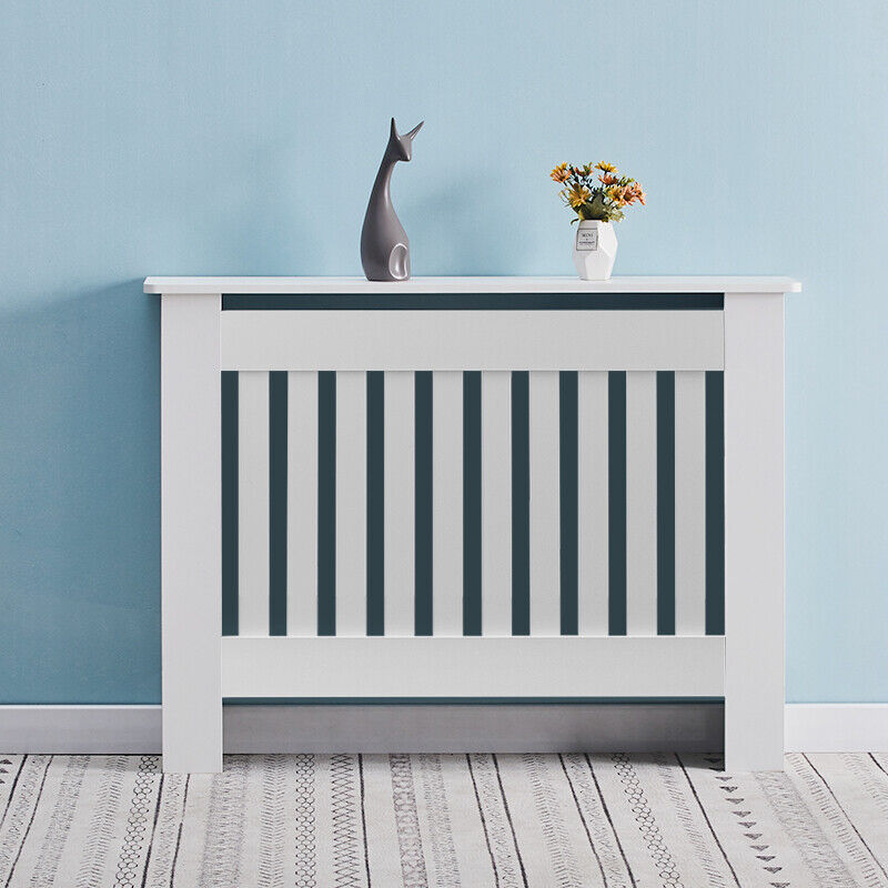 109cm MDF Radiator Cover Wall Cabinet Wide Wood Slats Vertical Grill White DIY