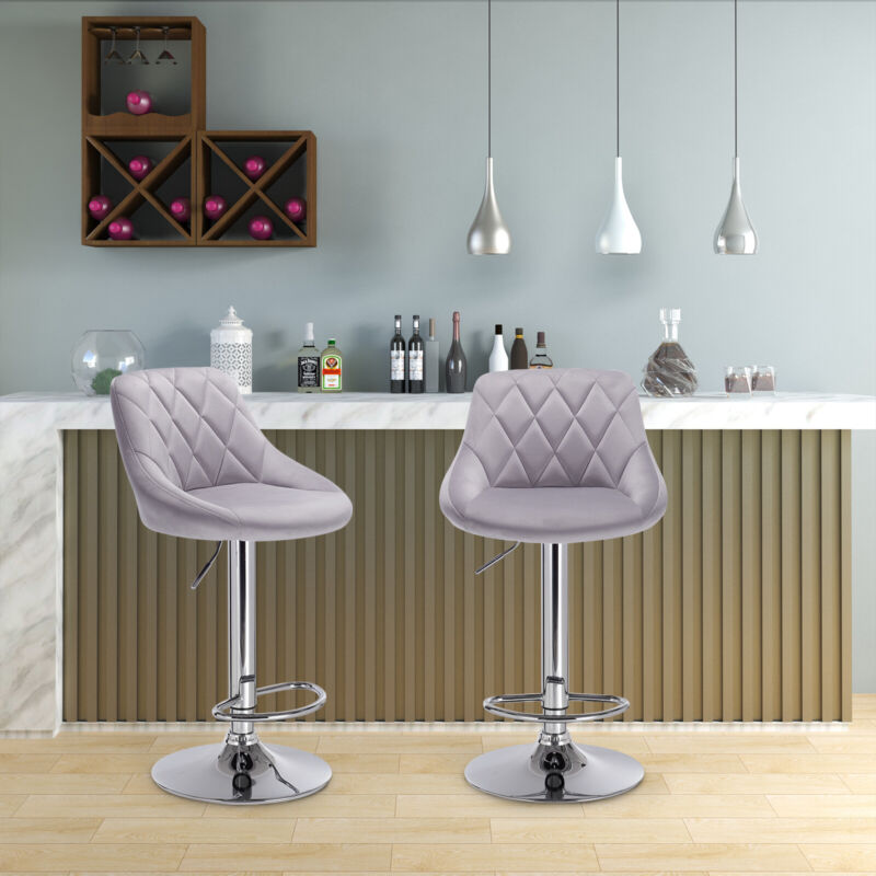 1/2x Bar Stools Breakfast Kitchen Velvet Padded Barstools Swivel Gas Lift Chairs