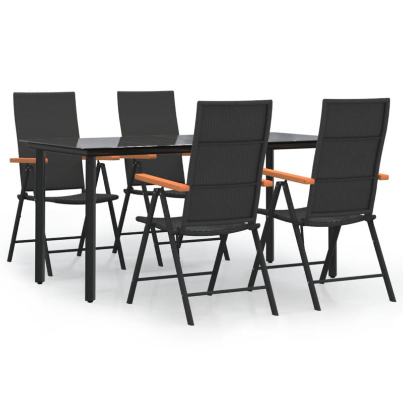 5 Piece Garden Dining Set Black and Brown Poly Rattan Q6F1