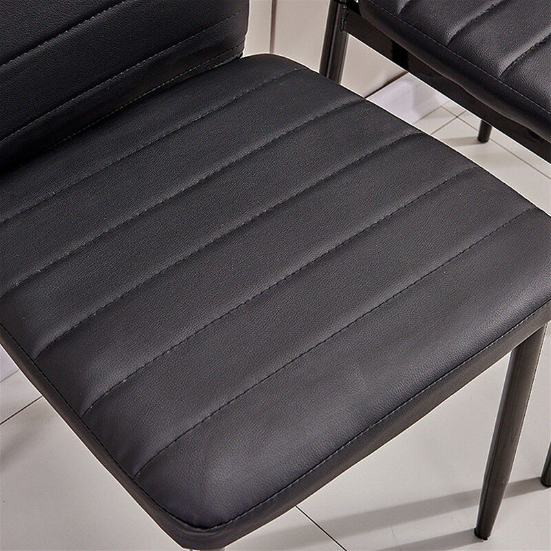 4pcs Black Faux Leather Dining Chairs Kitchen Dinning Room Metal Leg Padded Seat