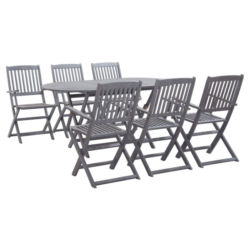 7 Piece Garden Dining Set Solid Acacia Wood Grey B2F3