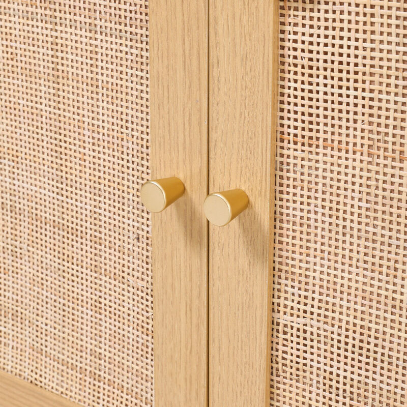 Wooden Sideboard Cabinet Cupboard Unit Storage Furniture With Rattan Woven Doors