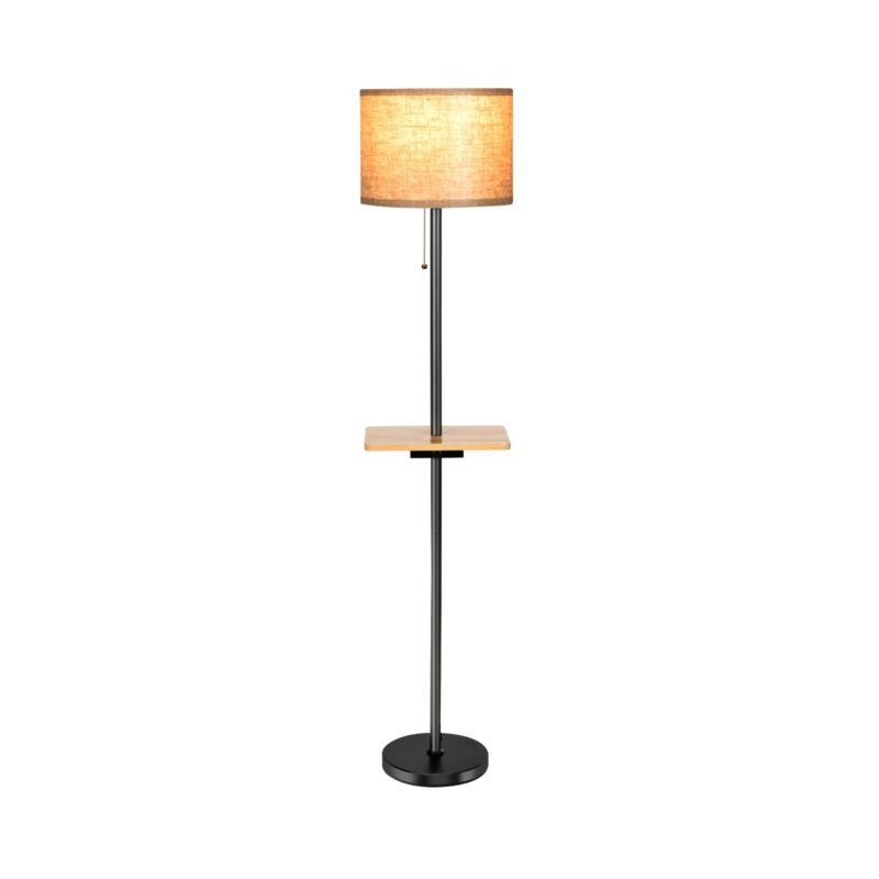 Modern Floor Lamp Standing Lamp with Shelf Plate and Dual USB Charging Ports