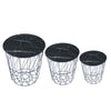 Set of 3 Nested Table Side Table Storage Basket Metal Wire Black Marble Effect