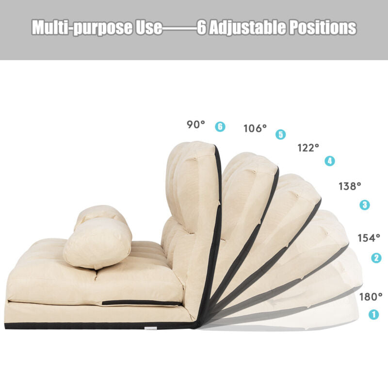 3 IN 1 Folding Lazy Sofa Bed Floor Sleeper Seat 6-Position Adjustable 2 Pillows