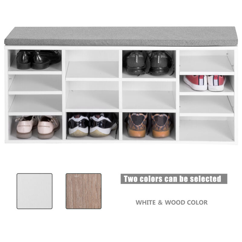 Multi-Storage Shoe Rack w/ 14 Compartments Cushion Moving Shelves for Home White