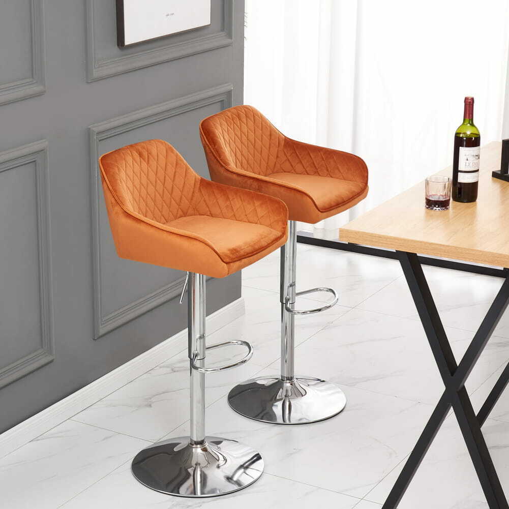 Bar Stools Gas Lift Stools Velvet Breakfast Kitchen Club Cafe Pub Swivel Chairs