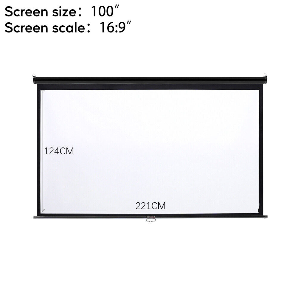 16:9 Manual Projector Screen 72/84/100/120in Pull Down Projection Home Cinema