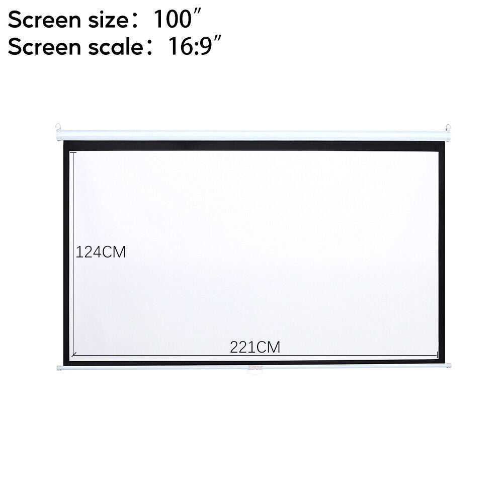 16:9 Manual Projector Screen 72/84/100/120in Pull Down Projection Home Cinema