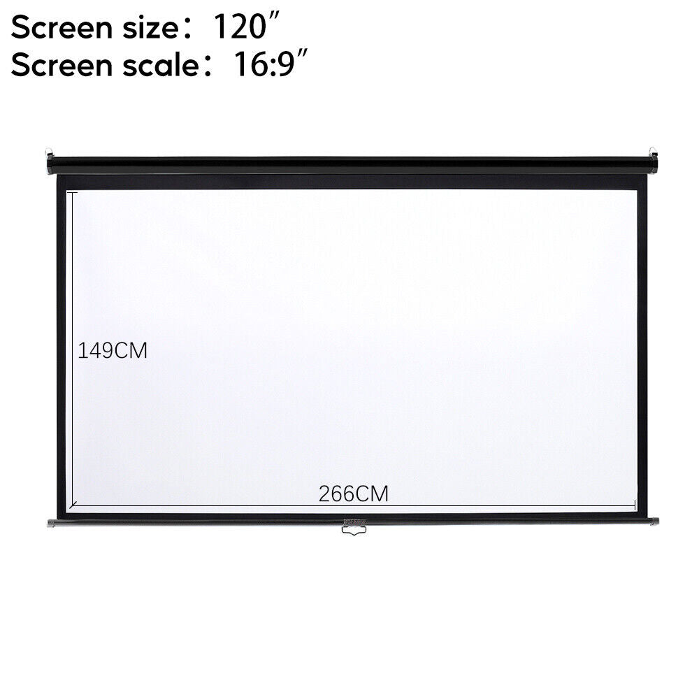 16:9 Manual Projector Screen 72/84/100/120in Pull Down Projection Home Cinema
