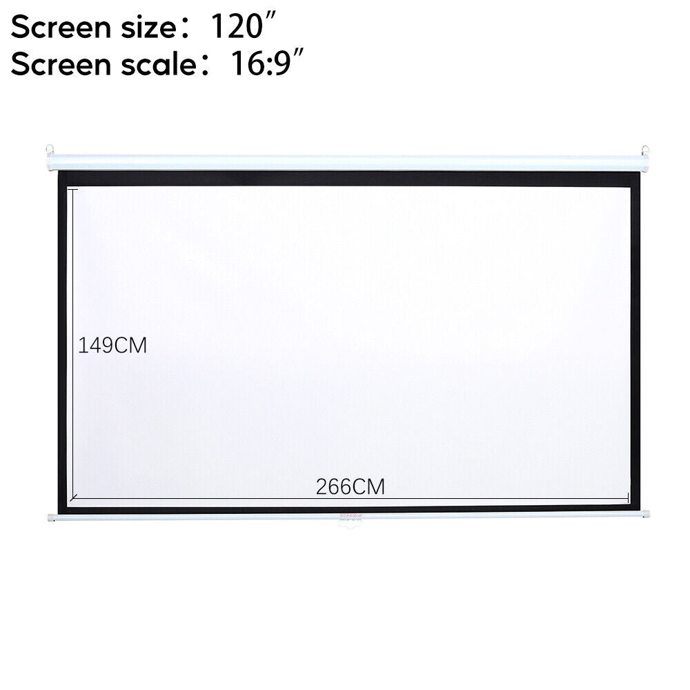 16:9 Manual Projector Screen 72/84/100/120in Pull Down Projection Home Cinema